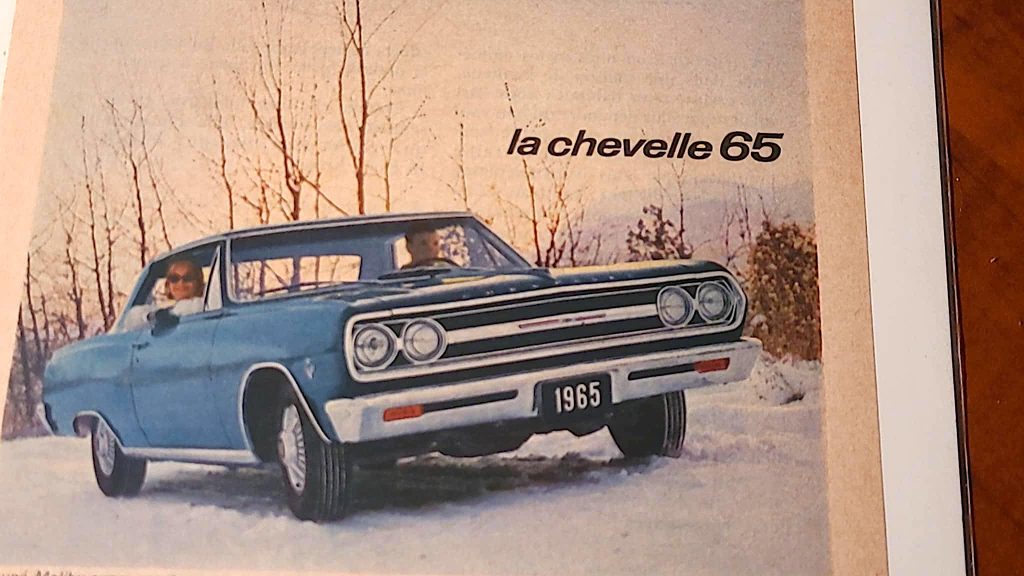 Publicité de la Chevrolet Chevelle 1965 : nos anciennes dans la neige